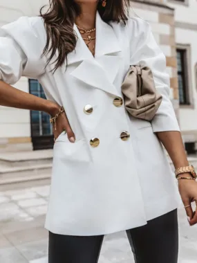 Mid-Length Blazer | Double Breasted Business Casual Jacket