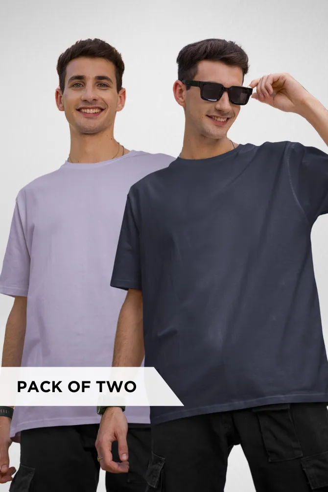 Navy Blue and Lavender Oversized T-Shirts Combo for Men