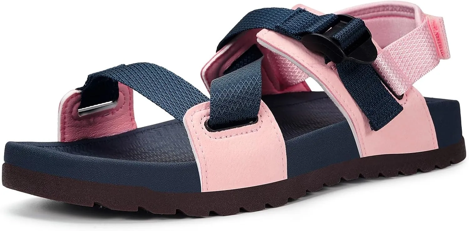 New Retail $90  KUKTO Mens Womens Sport Sandals Athletic Hiking Sandals with Arch Support Outdoor Adjustable Open Toe Summer Shoes for Walking Beach Casual Camping PINK/NAVY Fits Men 8, Women 9