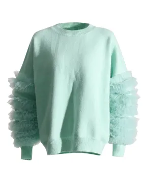 Pre Order:  Mesh Ruffled Sleeves Knit Sweater
