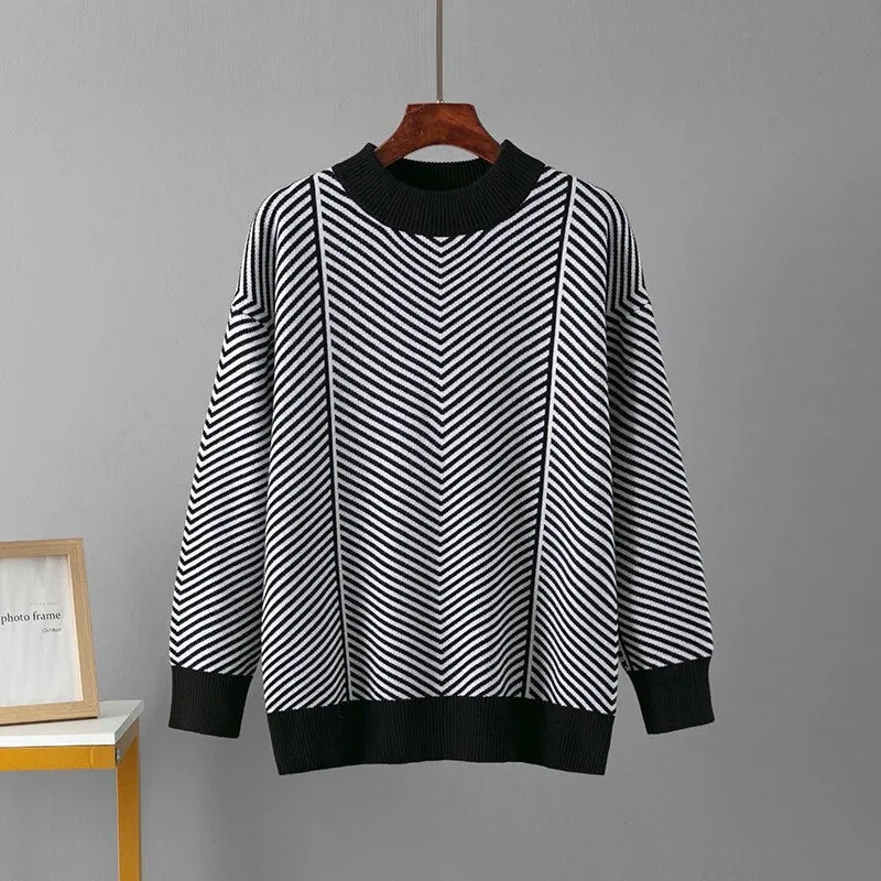 Pre Order:  O Neck Striped Knit Sweater