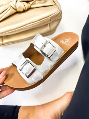 Presale: Corky's White Metallic Let's Be Real Sandals