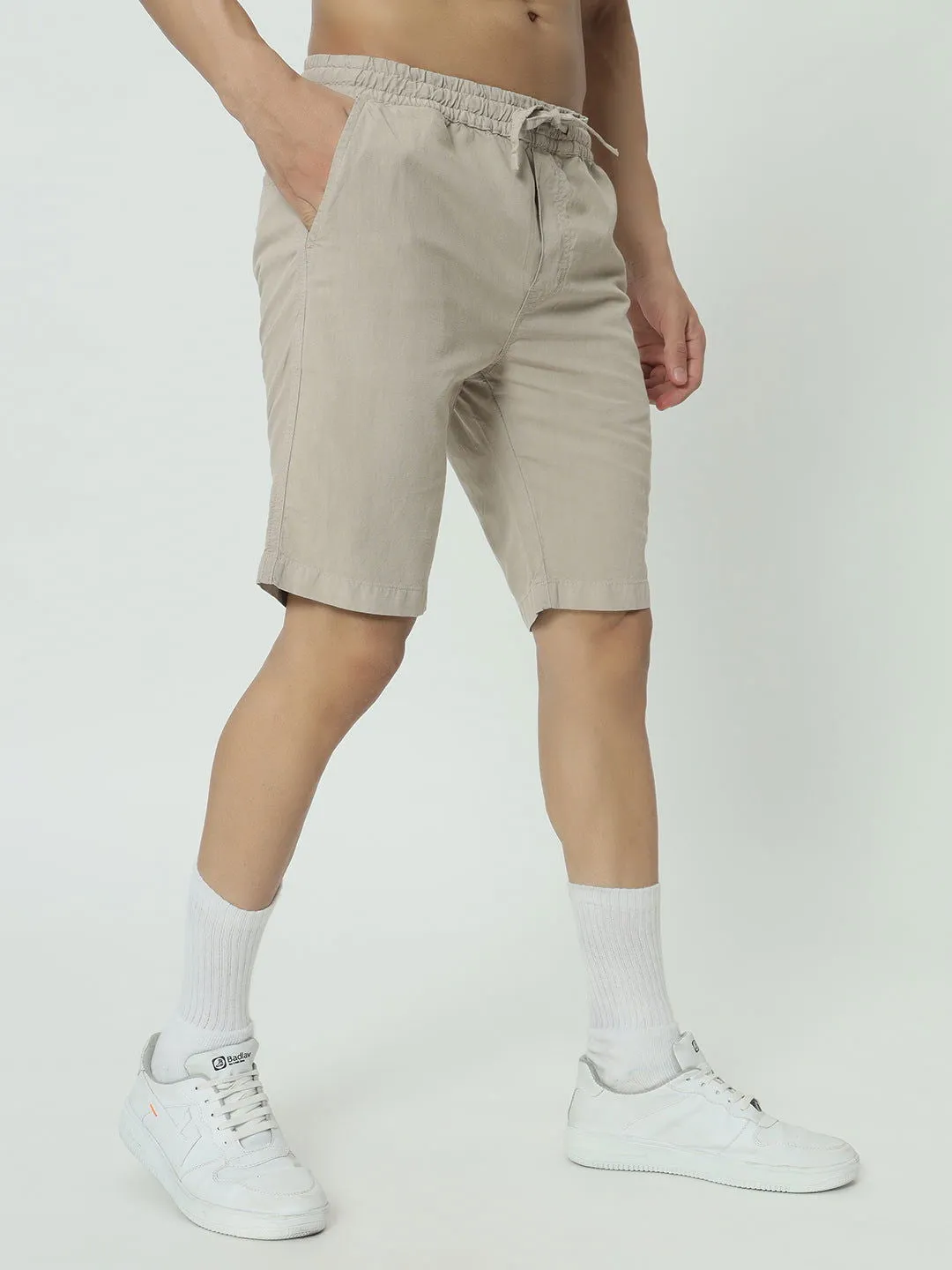 SAINTJONES-BEIGE LINEN SHORTS