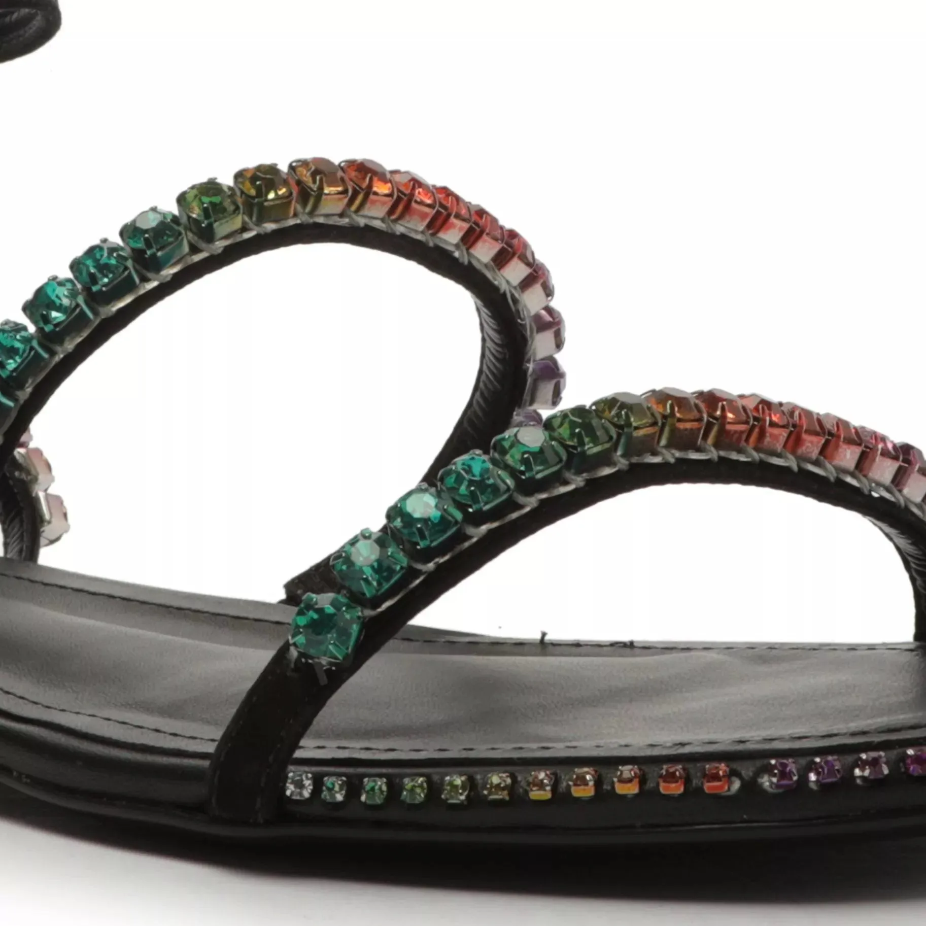 Schutz Loule Flat Black Crystals Details Ankle Strap Open Toe Flat Sandals
