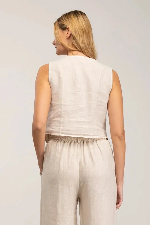 Short linen vest with buttons