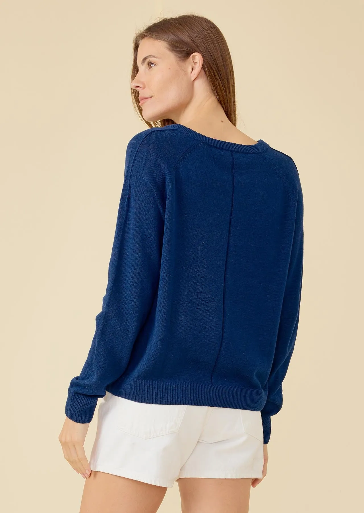 Sloane Linen Vneck - Navy