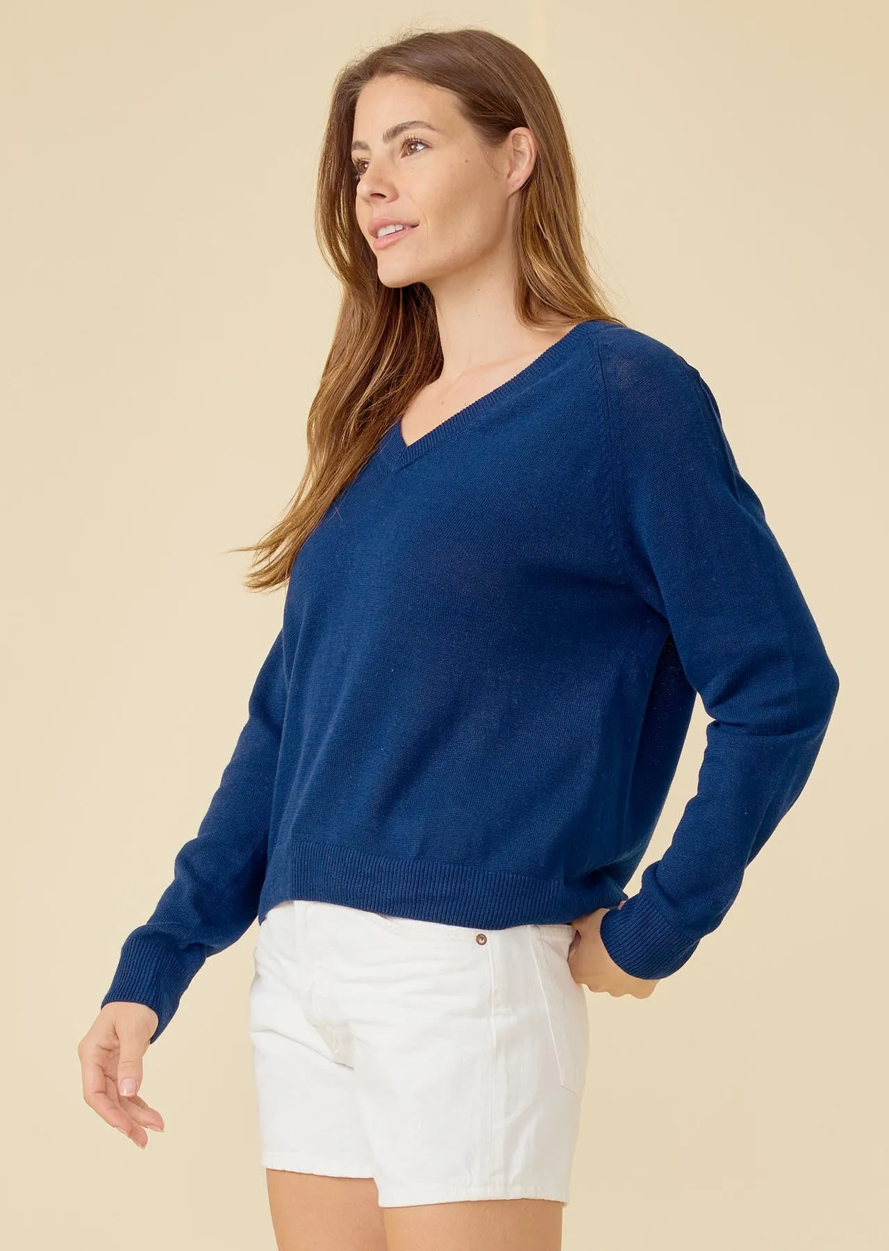 Sloane Linen Vneck - Navy