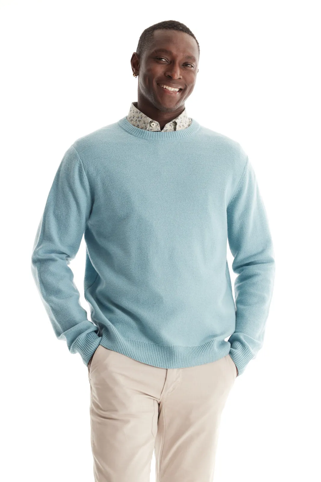 Soft Cloth Crewneck Sweater in Merino Jersey - Blue Mist
