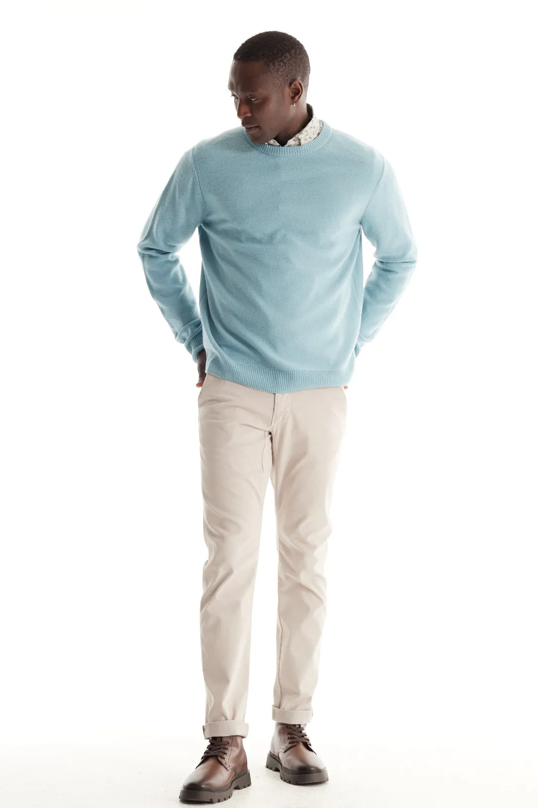 Soft Cloth Crewneck Sweater in Merino Jersey - Blue Mist