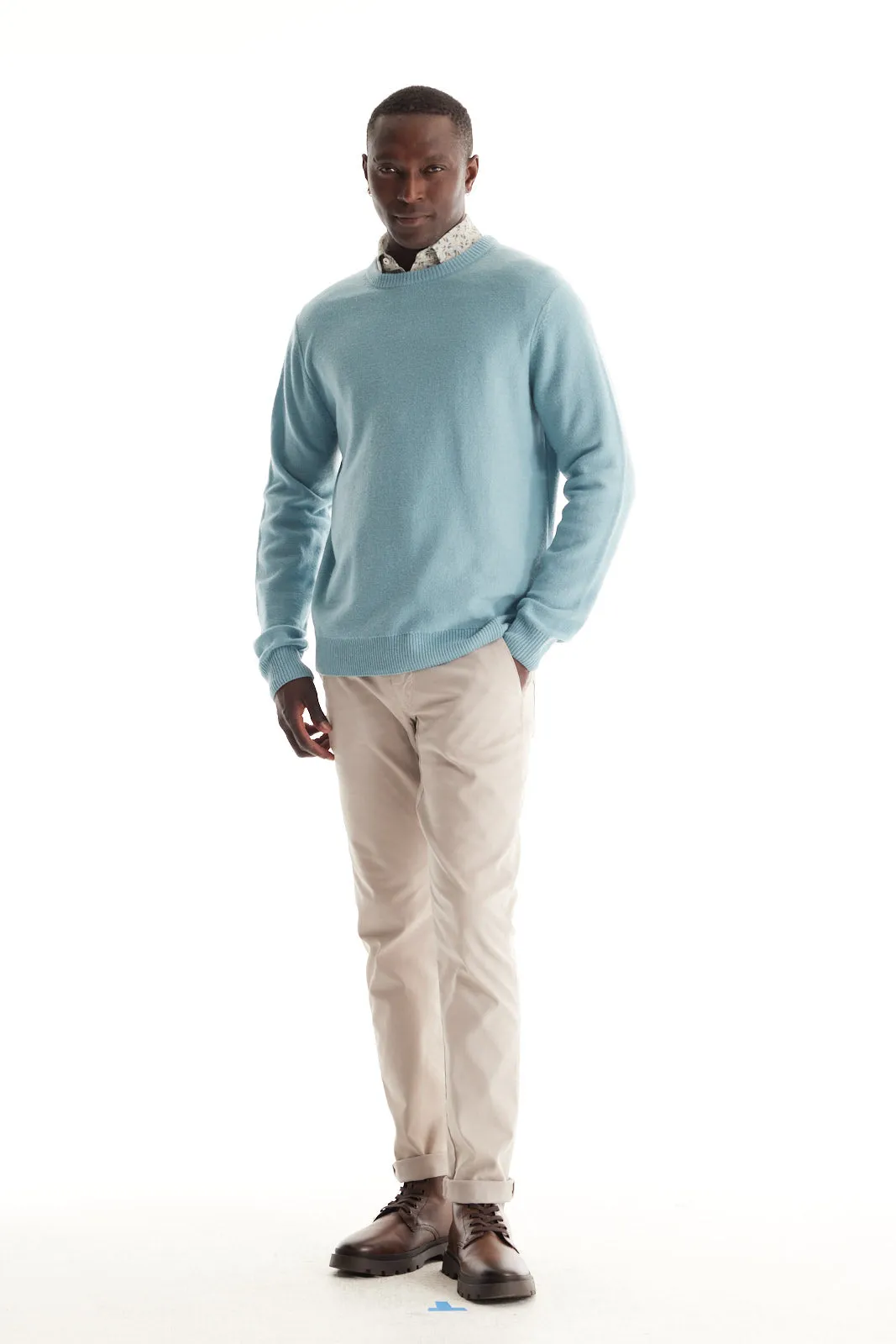 Soft Cloth Crewneck Sweater in Merino Jersey - Blue Mist