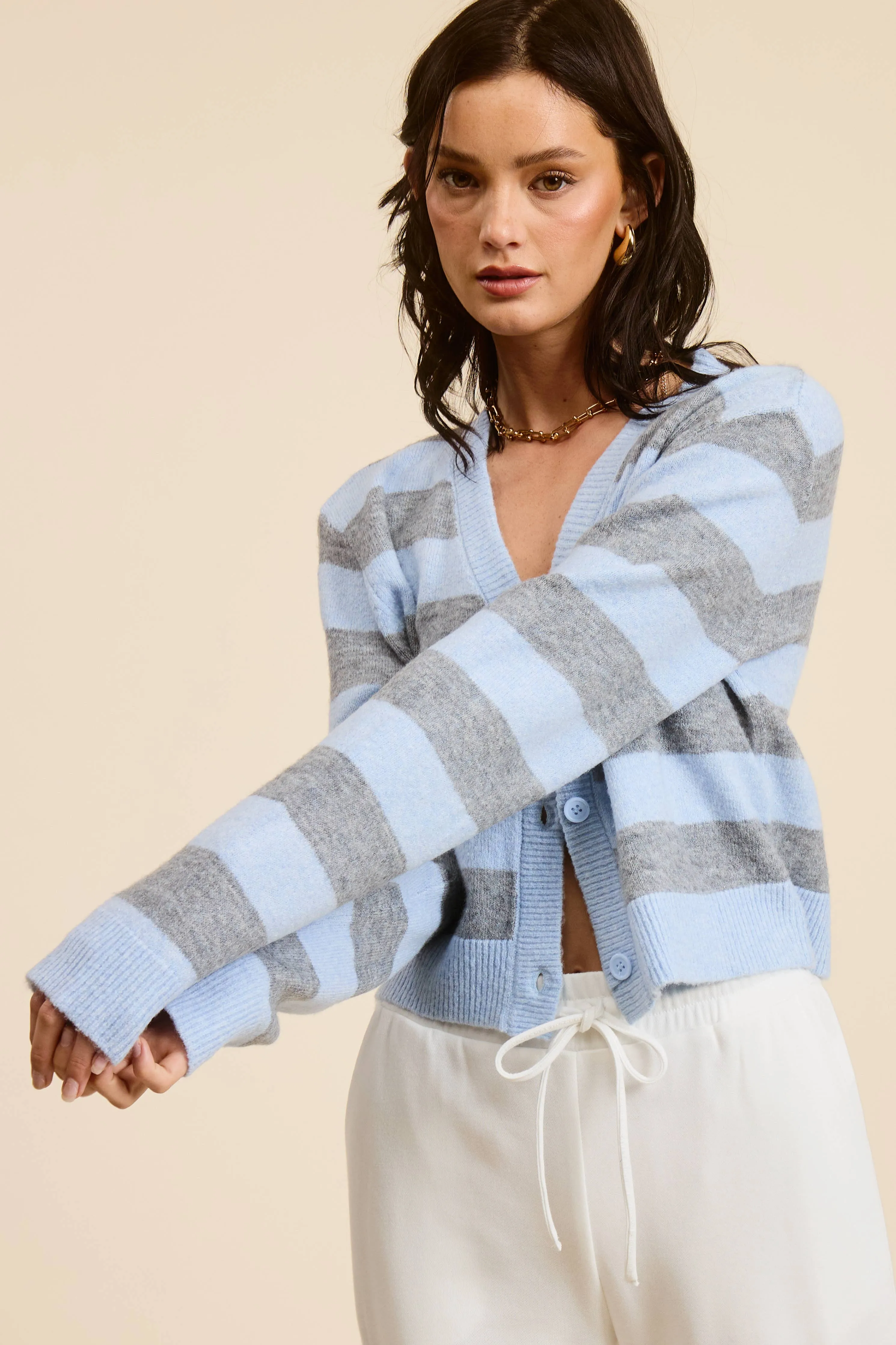 SOFT KNIT STRIPE CARDIGAN