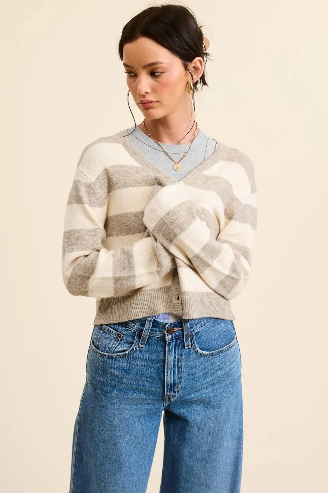 SOFT KNIT STRIPE CARDIGAN