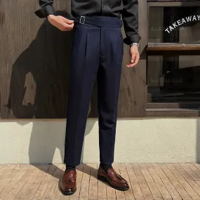 Solid High Waist Double-Blade Fitted Trousers