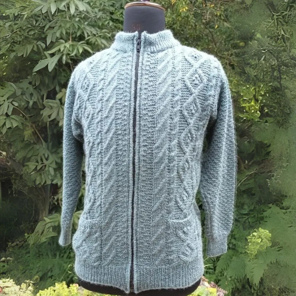 Steel Blue Hand-Knitted Woollen Men Cardigan/Sweater | Smart Wear