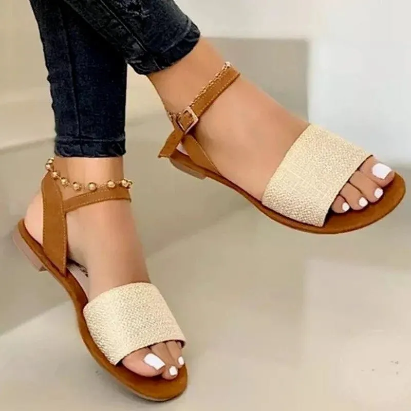 Summer Style Open Toe Woven Textured Flat Sandals