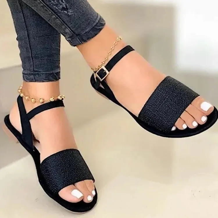 Summer Style Open Toe Woven Textured Flat Sandals