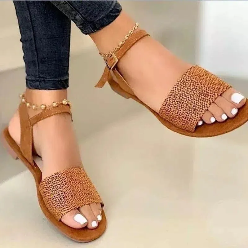 Summer Style Open Toe Woven Textured Flat Sandals