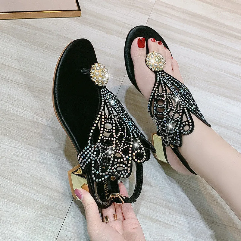 Summer women's sandals Bohemian fashion shoes middle heel and flat bottom clip toe casual women's shoes beach shoes