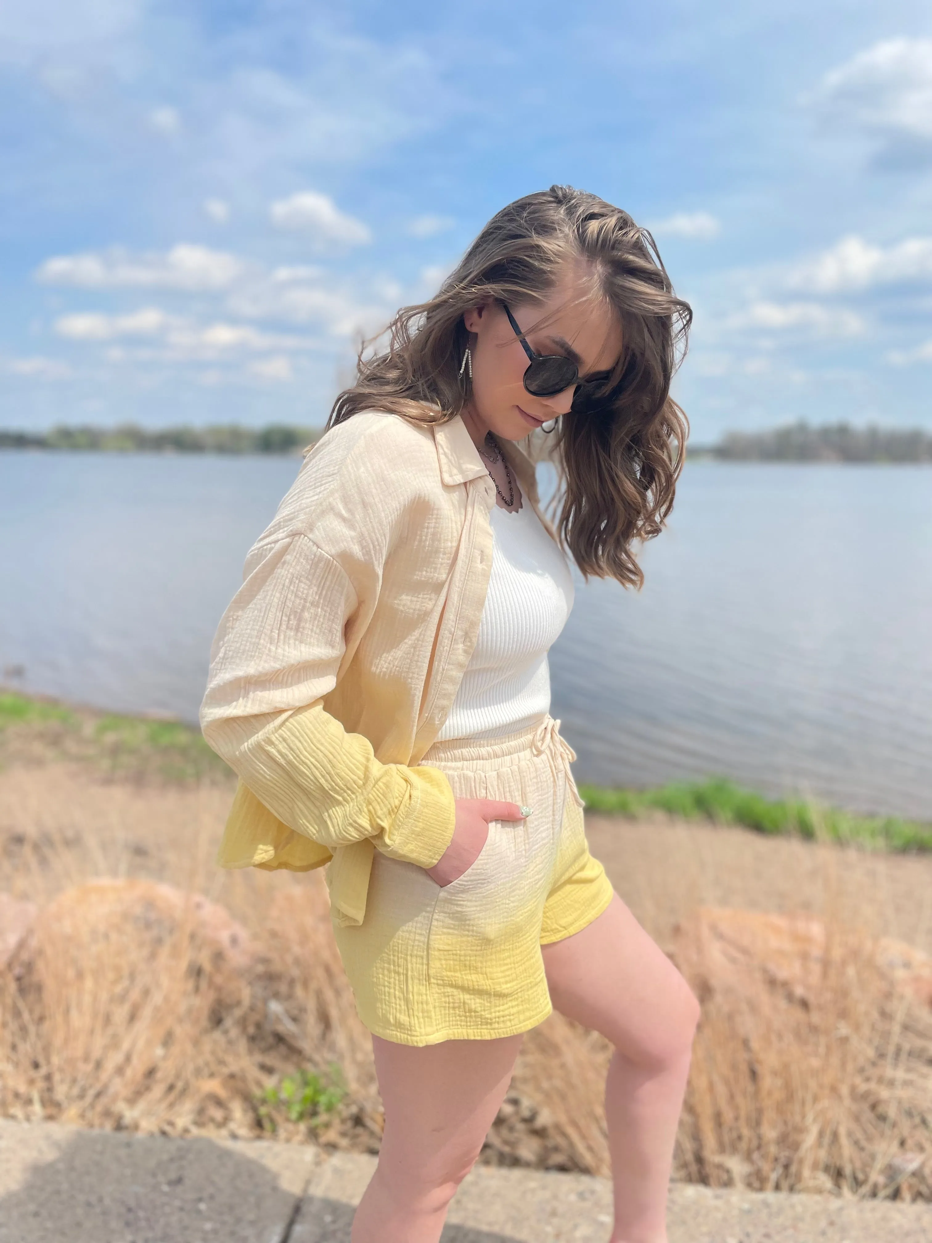 Sunset Ombre Waffle Textured Short Set