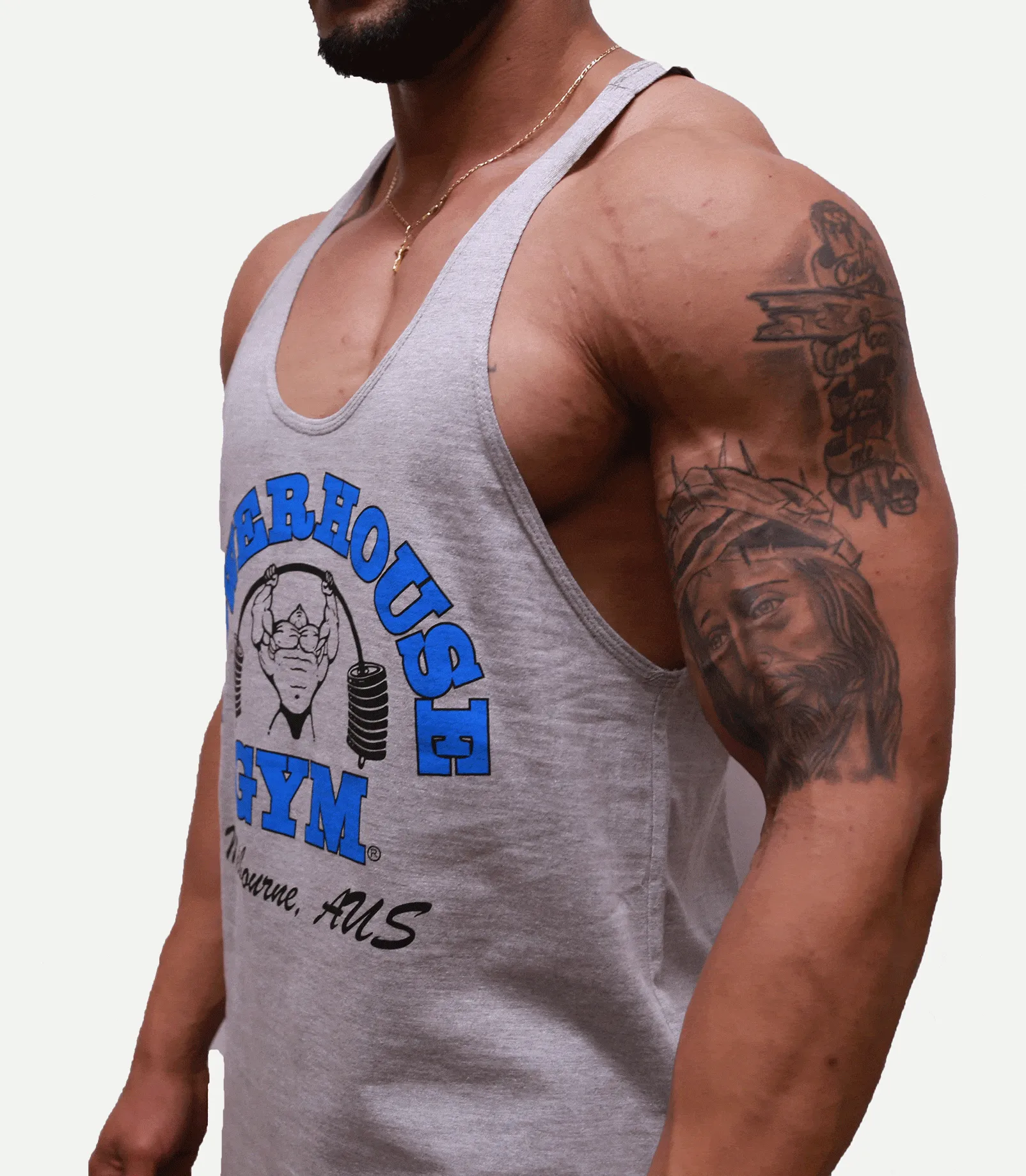 T-Back Tank - Blue on Grey
