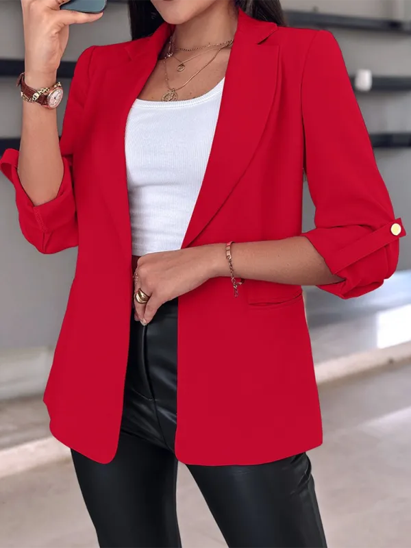 Tailored Open-Front 3/4 Sleeve Blazer for Office