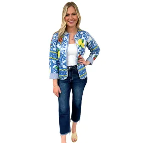 The Madeline Quilted Reversible Cotton Jacket in Lemon Blue Print