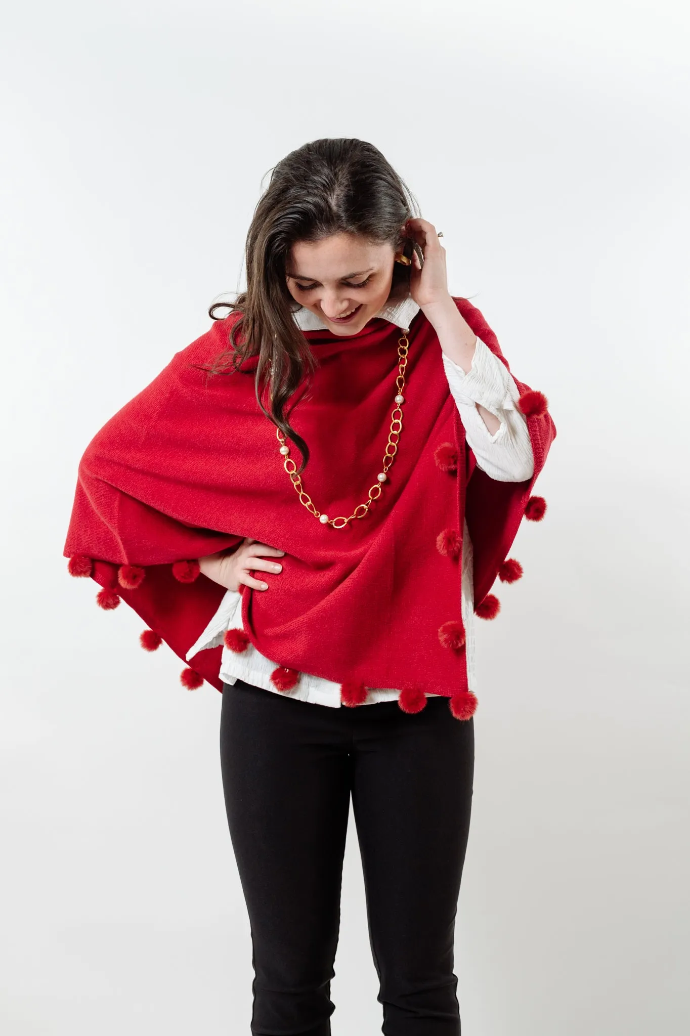 The Rixey Fur Ball Pompom Poncho
