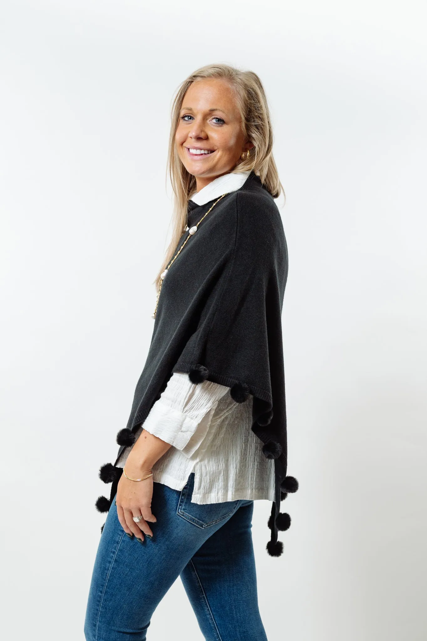 The Rixey Fur Ball Pompom Poncho