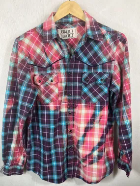 Vintage Western Style Turquoise, Pink and Purple Lightweight Cotton Size Small