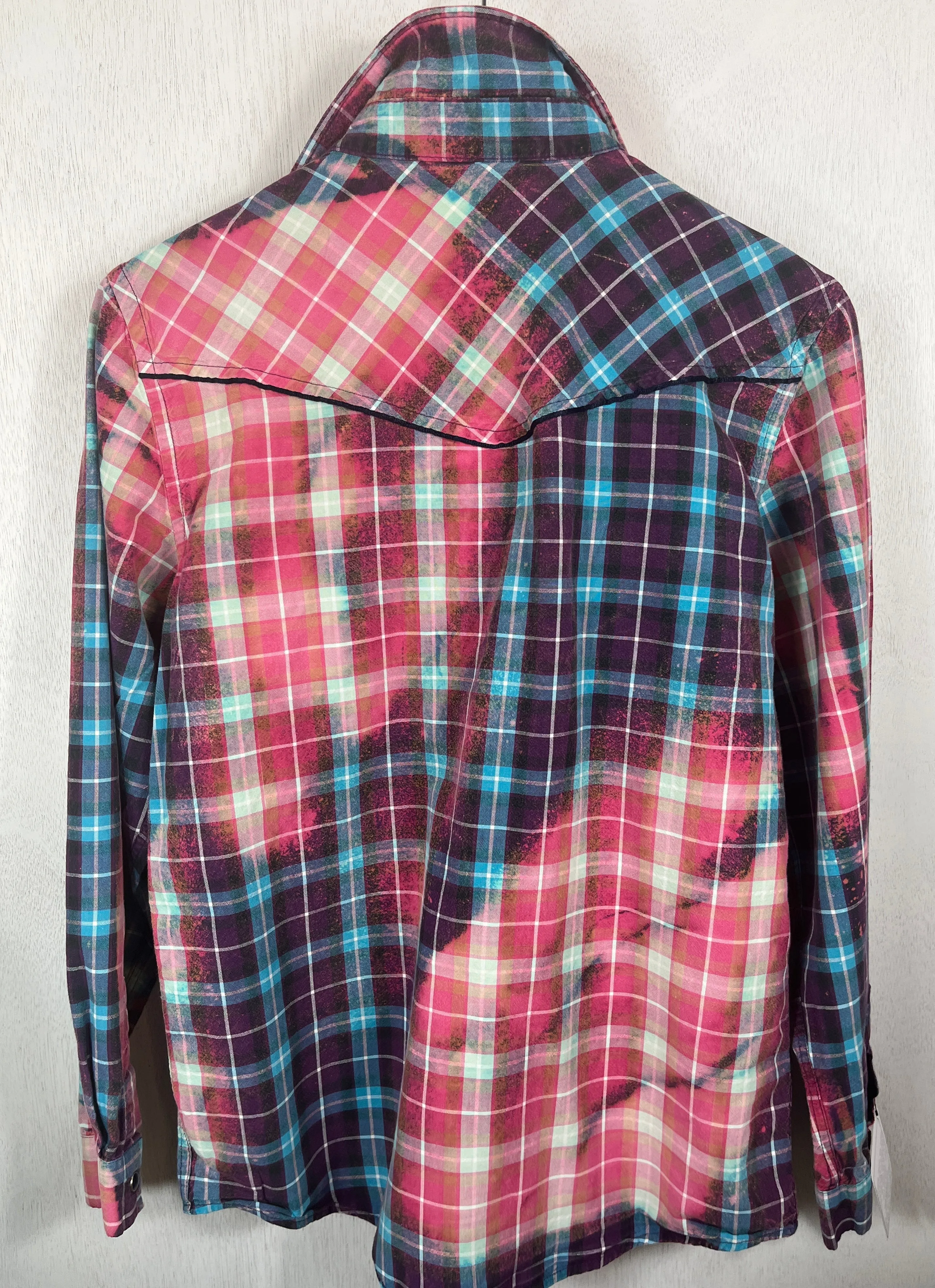 Vintage Western Style Turquoise, Pink and Purple Lightweight Cotton Size Small
