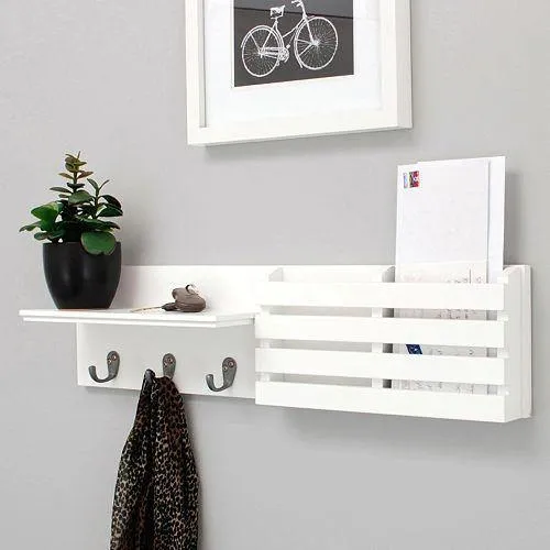 White Utility Shelf In PVC with Pocket and Hanging Hooks By Miza