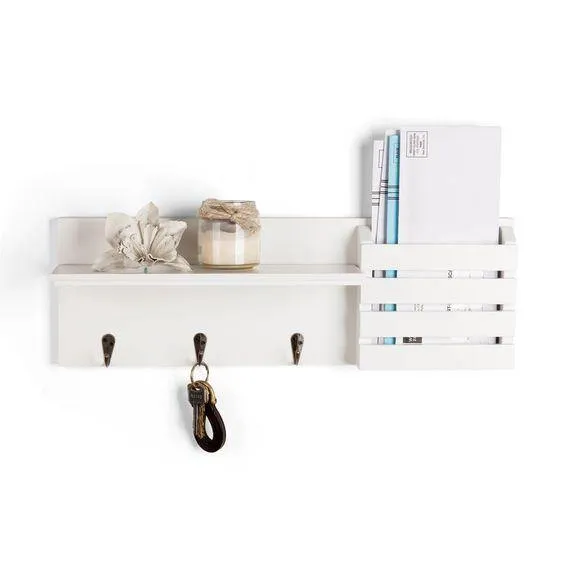 White Utility Shelf In PVC with Pocket and Hanging Hooks By Miza