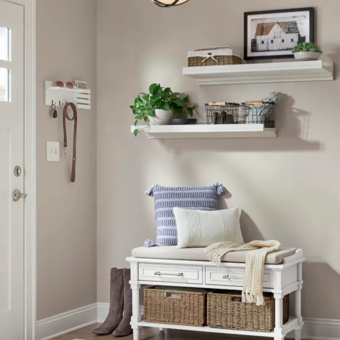 White Utility Shelf In PVC with Pocket and Hanging Hooks By Miza