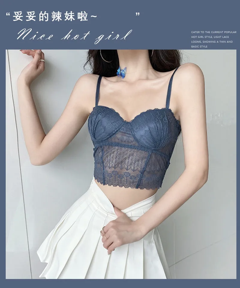 Wjczt Sexy Crop Top Women Lace Tube Top Comfortable Breathable Fixed Coaster Camisole Push Up Wireless Bra 2022 New