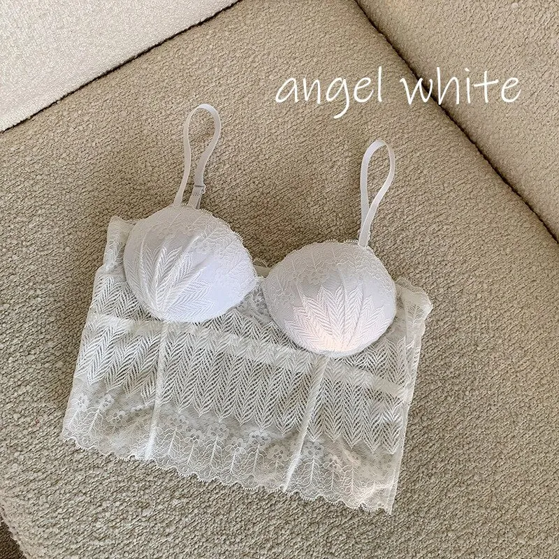 Wjczt Sexy Crop Top Women Lace Tube Top Comfortable Breathable Fixed Coaster Camisole Push Up Wireless Bra 2022 New