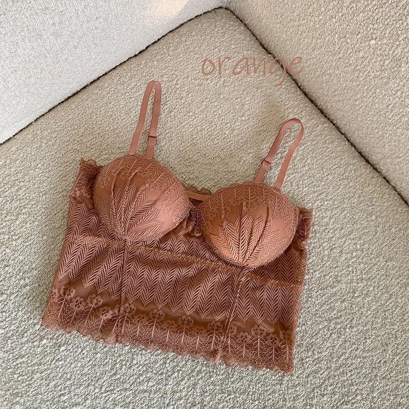 Wjczt Sexy Crop Top Women Lace Tube Top Comfortable Breathable Fixed Coaster Camisole Push Up Wireless Bra 2022 New