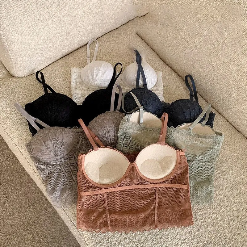 Wjczt Sexy Crop Top Women Lace Tube Top Comfortable Breathable Fixed Coaster Camisole Push Up Wireless Bra 2022 New