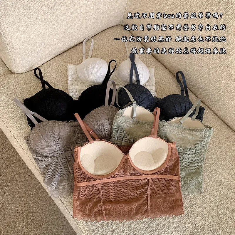 Wjczt Sexy Crop Top Women Lace Tube Top Comfortable Breathable Fixed Coaster Camisole Push Up Wireless Bra 2022 New