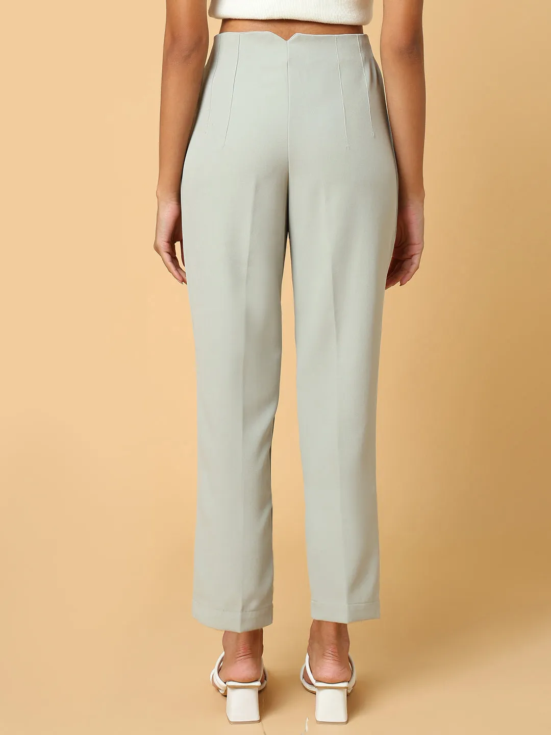 Women Solid Sea Green Formal Trouser