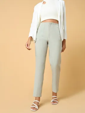 Women Solid Sea Green Formal Trouser