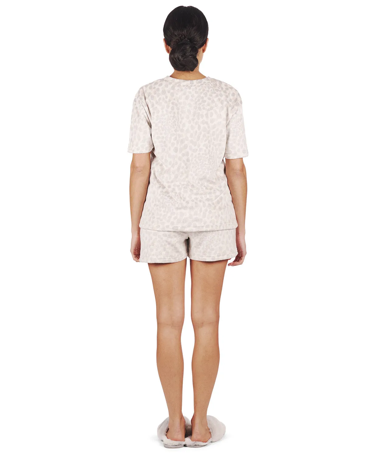 Women's 2 Piece Leopard Print Velour Short Pajama Set