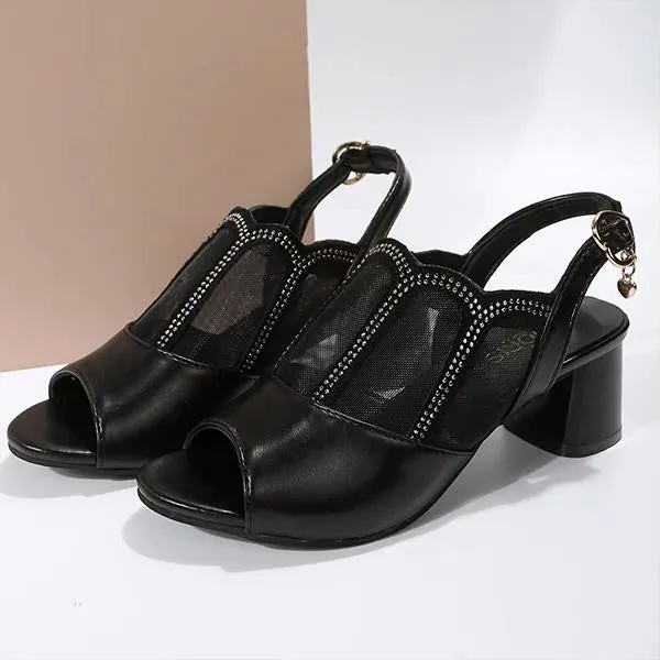 Women's Fashionable Mesh Buckle Strap Block Heel Sandals 61324049S