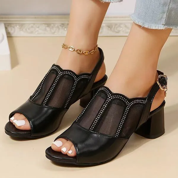 Women's Fashionable Mesh Buckle Strap Block Heel Sandals 61324049S