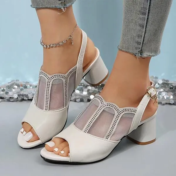Women's Fashionable Mesh Buckle Strap Block Heel Sandals 61324049S
