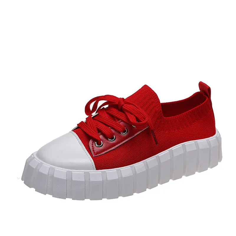 Women's Slip-On Shoes, Women's Platform Comfort Lightweight Solid Lace-Up Sneakers