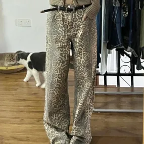 Y2K Leo-Print Baggy Jeans für Damen
