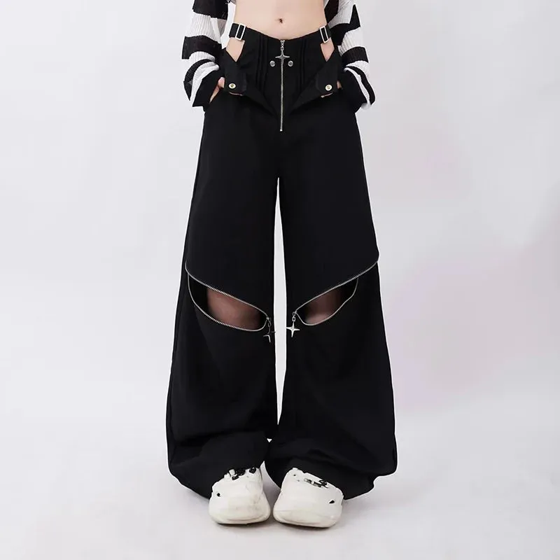 Y2K Streetwear High-Waist Cargohosen mit Hollow-Out Design