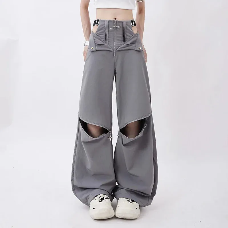 Y2K Streetwear High-Waist Cargohosen mit Hollow-Out Design