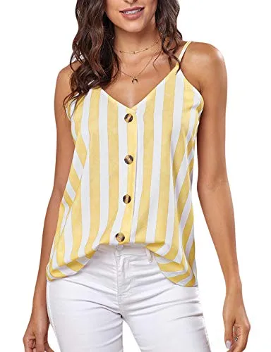Yellow Striped V-Neck Cami Tank Top - Women's XXL