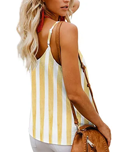 Yellow Striped V-Neck Cami Tank Top - Women's XXL